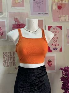 Orange Backless Criss Cross Pattern Top
