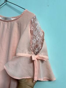 Peach New Top With Lace Sleeve