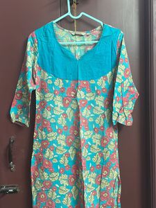 Pure Cotton Pink And Blue Mix Daily Wear Kurta