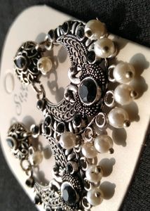 Peacock Oxidised Earrings With Pearl Drops