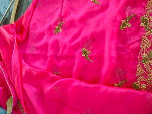 Pink With Gold Embroidery Sarees (Women&#39;s)