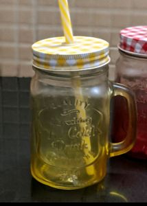 Set of 2 Mason Jar Glass Cups with Straws &amp; Lids