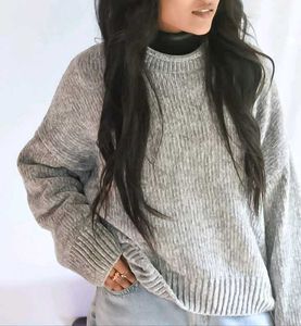 Cozy Grey Ribbed Knit Sweater