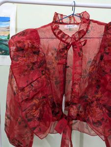 Red Floral Exaggerated Top