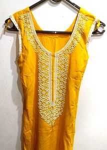 Yellow Embroidered Kurti