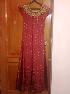 Festive Long Gown Dress With Netted Dupatta
