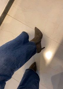 silvery Rhinestone Ankle Boots