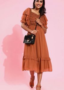 Elegant Maroon Embroidered Dress