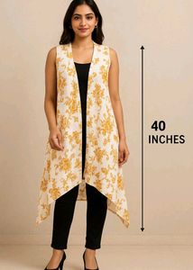 Floral Print Sleeveless Shrug | Yellow For Women