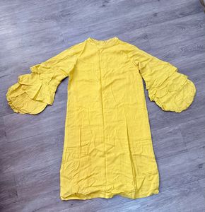 AND Yellow Ruffle Sleeves Shift Dress