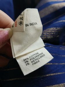 Fabindia Women Blue Gold Striped Long Kurta