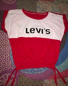 Red And White Levi's Printed Crop Top