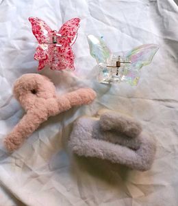 4 Hair Clip Bundle butterfly & fur / fuzzy