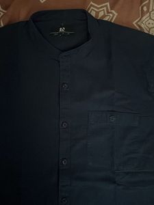 Navy Band Collar Shirt