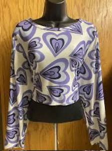 Pinteresty Heart Pattern Long Sleeve Top in purple