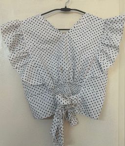 Polka Dot Tie-Front Top