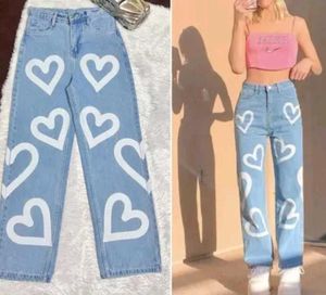 Heart Print Wide Leg Jeans