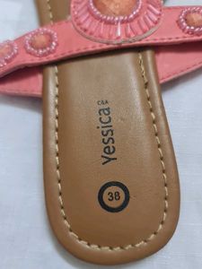 Combo-Coral Beaded Flip Flops With H.M Earning