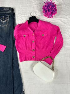 Flared Jeans &amp; Pink Cardigan