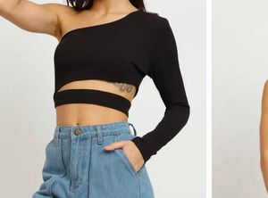One-Shoulder Cutout Crop Top
