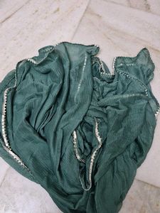 Green &amp; White Embroidered Salwar Kameez