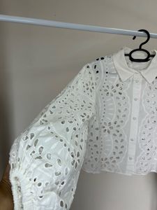 White Eyelet Cropped Blouse