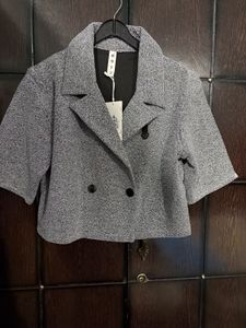 Gray Cropped Double-Breasted Blazer