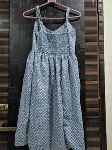 Blue Patterned Button-Down Dress