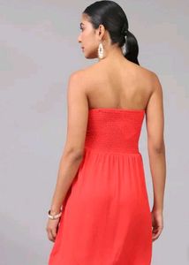 Chic Coral Strapless Dress with price tag