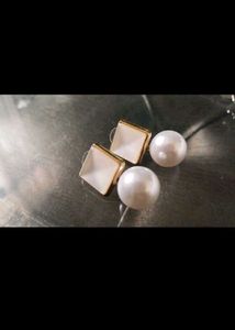 Combo Of White Floral Dress And Pearl Earings