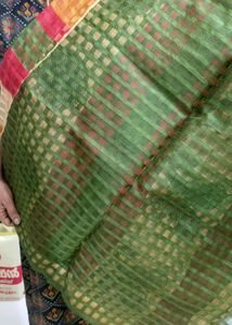 Net Cotta Green Red Combination Saree
