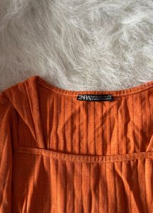 Zara Orange Ribbed Long Sleeve