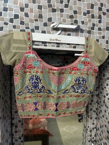 Zari Work Crop Top With Skirt