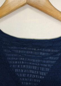 Trendy New Navy Blue Sheer Blouse