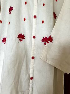 Cotton White Embroidered Kurta