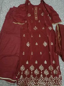 Maroon Plazzo Kameez with Gold Detail