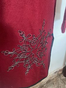 Red Embroidered Woollen Kurta