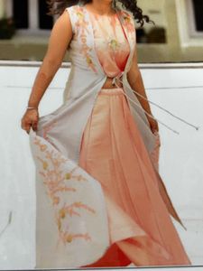 Coral &amp; Gray Embroidered Lehenga