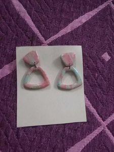 baby blue and pink polymer clay earrings