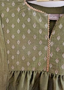 Olive Green Embellished Kurta