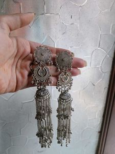 BOHO Silver Long Chandelier Jhumka Earrings
