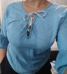 Cute Blue Adjustable Neck Top