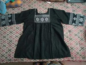Black Short Kurti With White Embroidery