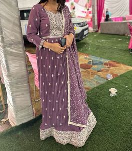 Elegant Purple anarkali kurti with embroided dupat