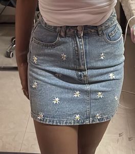 Floral Denim Mini Skirt