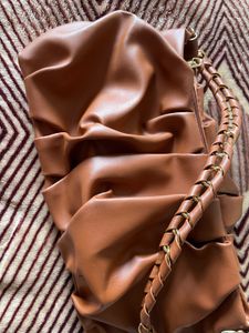 New Brown Pleated Leather Shoulder Bag
