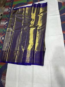 Blue &amp; Gold Pure Kanchipuram Silk Saree