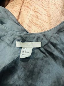 H&amp;M Grey Satin Ruffle Dress