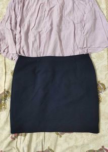 Off Shoulder Top With Navy Blue Mini Skirt