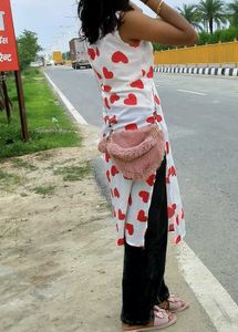 Heart Print White Kurti